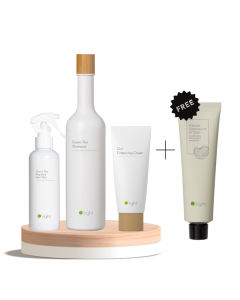 O'right Define Your Curls Set mit Green Tea Shampoo, Regulate Hair Mist und Curl Enhancing Cream – inklusive gratis Zahnpasta